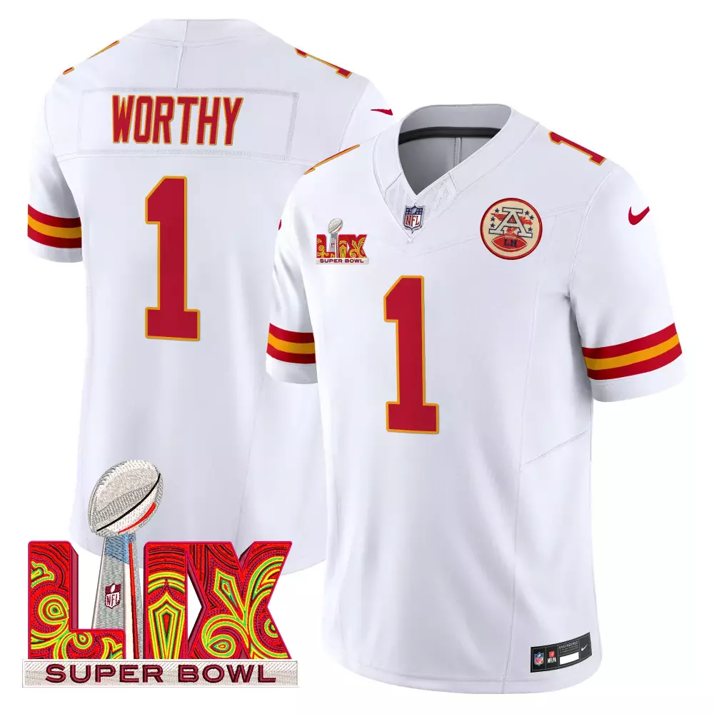 Xavier Worthy Kansas City Chiefs Super Bowl LIX White Vapor Limited Jersey | Stitched Fan Gear | For Men, Women & Youth