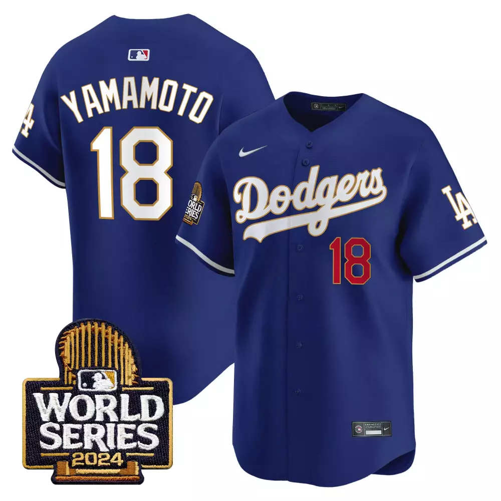 Yamamoto Royal Men's Dodgers 2024 World Series Gold Trim Jersey | Vapor Premier Limited Edition | Fan Gear for Men, Women & Youth