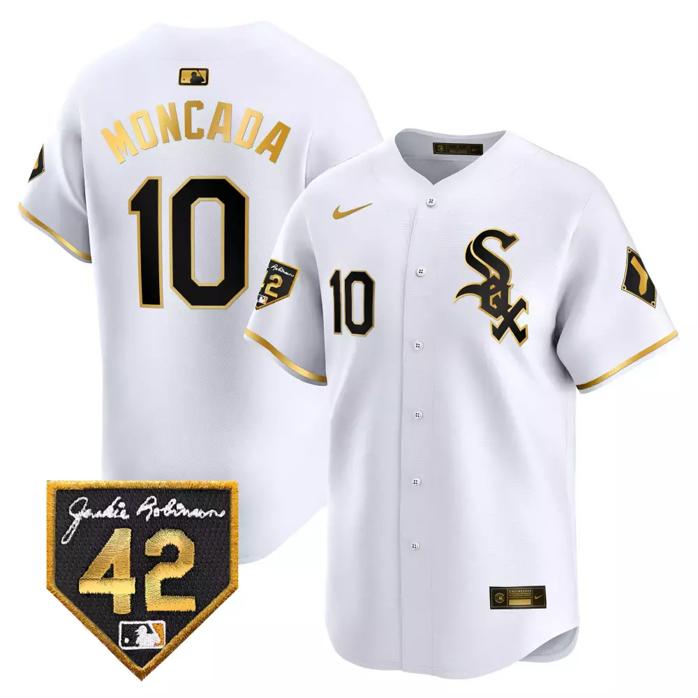 Yoan Moncada 2024 Jackie Robinson Patch Jersey | White Gold Vapor Premier | Limited Edition Fan Gear | For Men