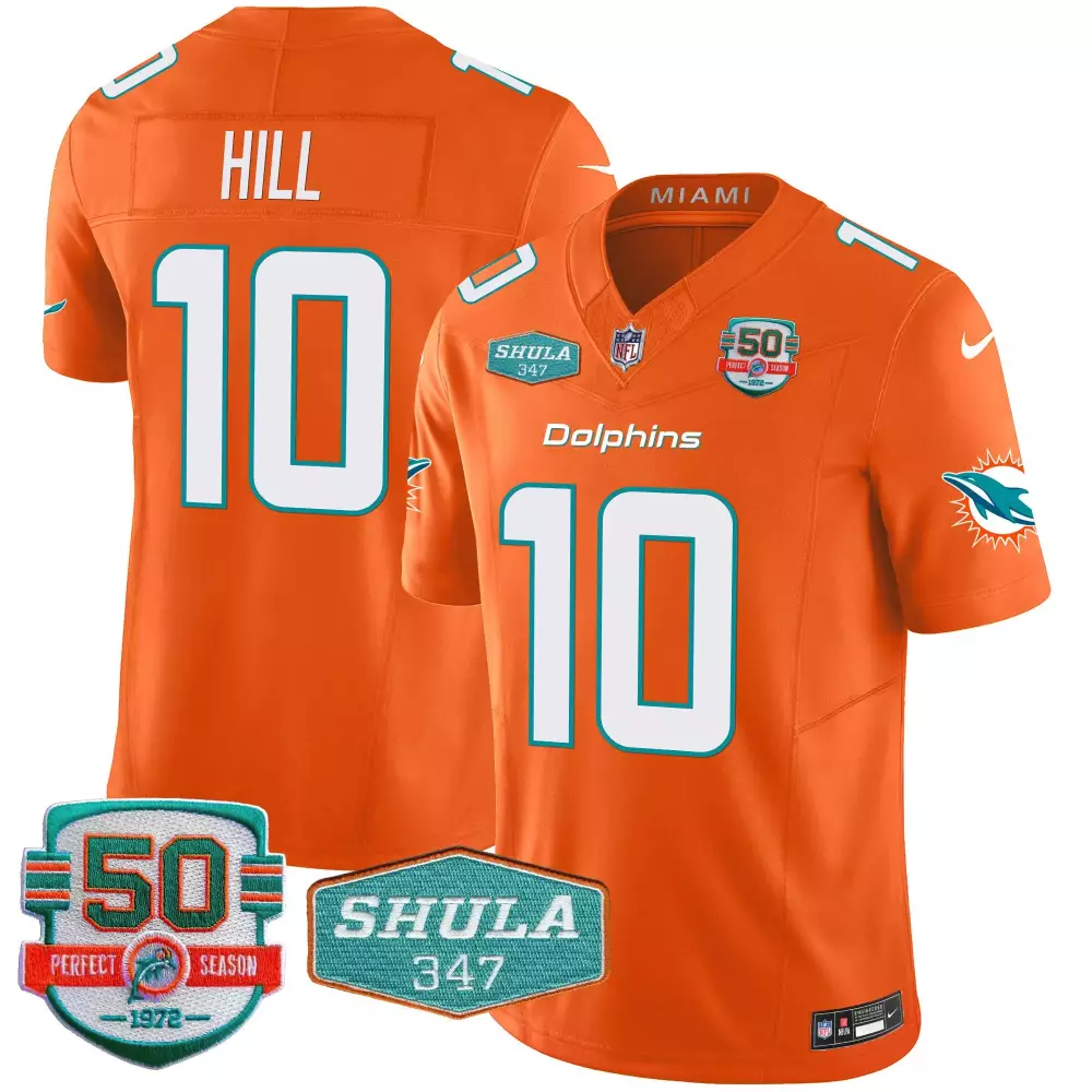 Youth Orange Tyreek Hill Miami Dolphins Shula 347 Patch Jersey | Stitched Vapor | Perfect Game Day Outfit | For Men, Women & Youth