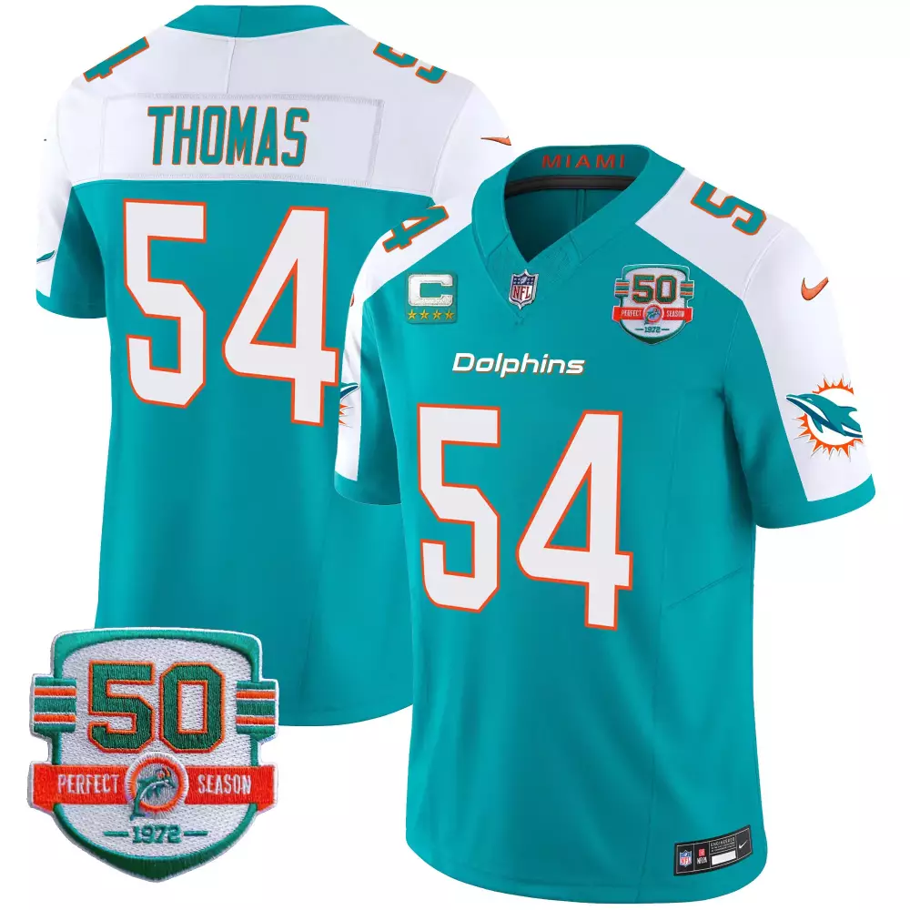 Zach Thomas Aqua Alternate Men's Miami Dolphins 50th Perfect Season Patch Vapor Jersey | All Stitched | Game Day Essential | For Men, Women & Youth
