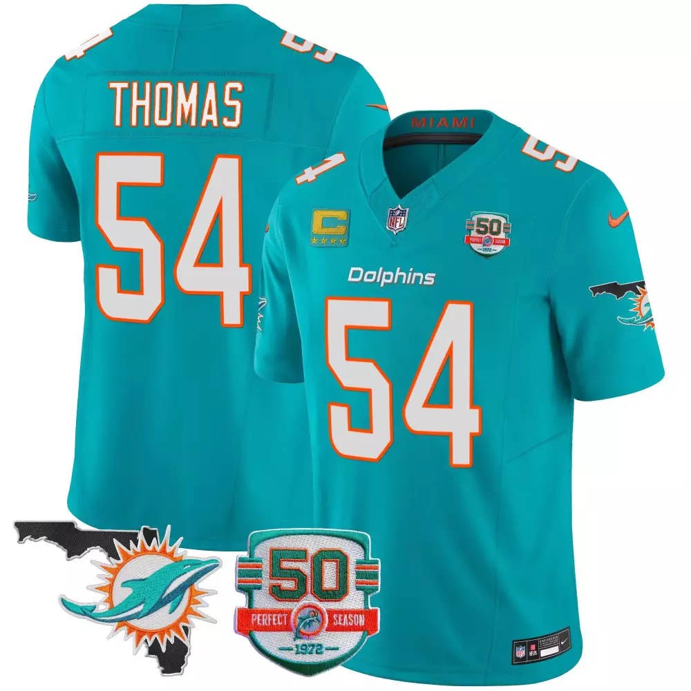 Zach Thomas Aqua Miami Dolphins 50th Perfect Season Florida Jersey | Stitched Vapor Limited Edition | Fan Gear for Men, Women & Youth