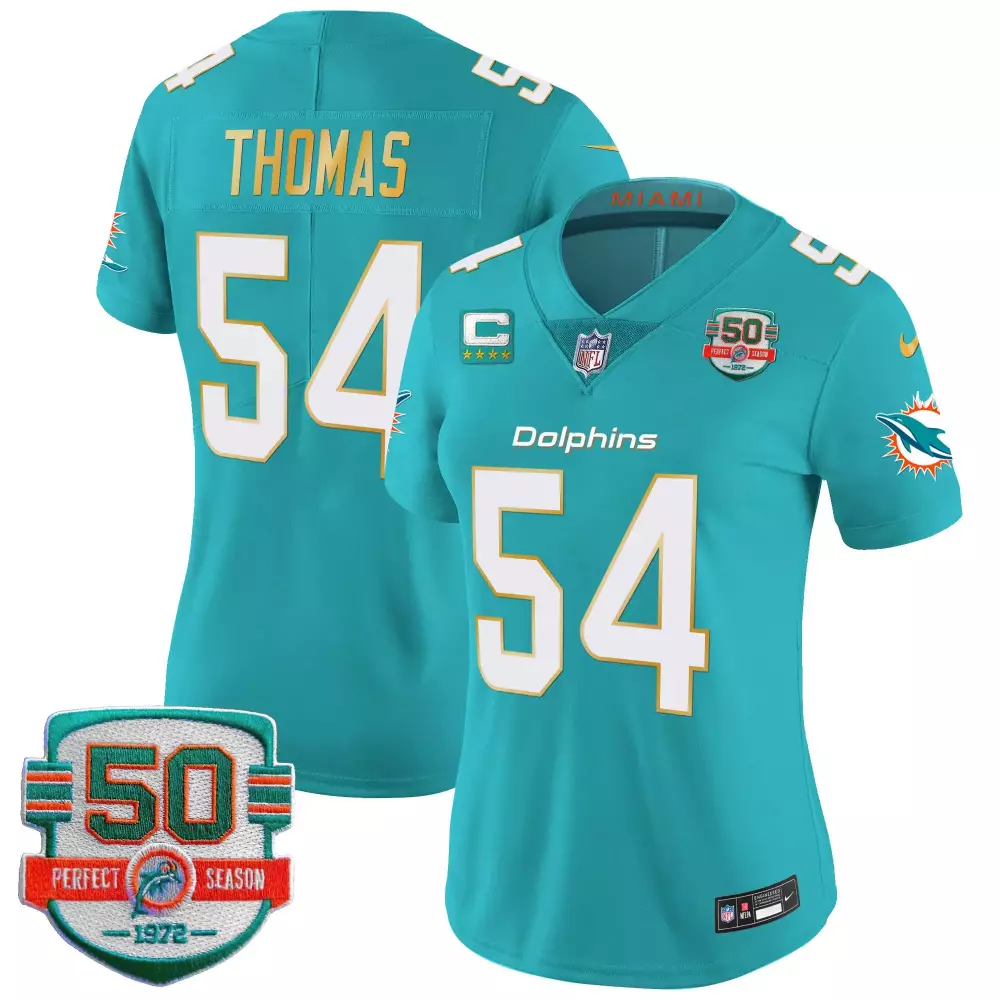 Zach Thomas Aqua Women's Miami Dolphins Gold Trim Jersey | Stitched Vapor Limited Edition | Fan Gear for Women