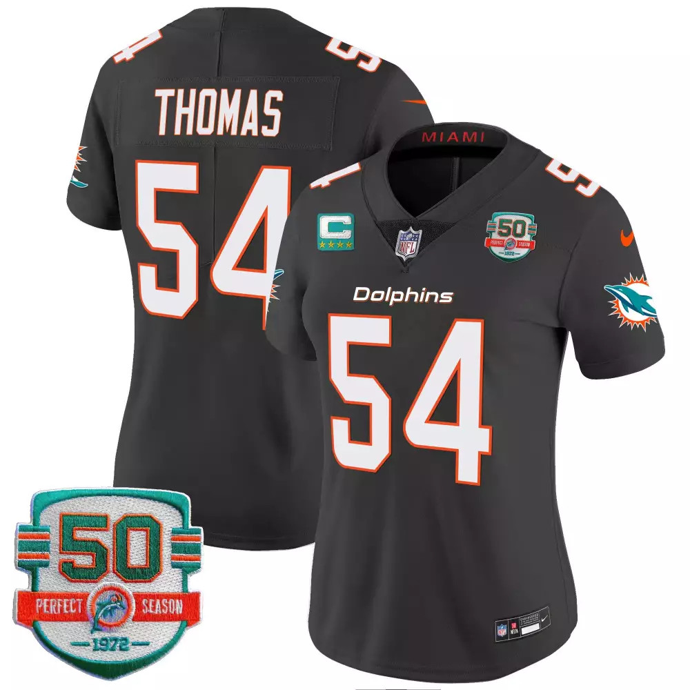 Zach Thomas Miami Dolphins Women's 50th 1972 Perfect Season Patch Vapor Jersey | All Stitched | Fan Gear | For Women