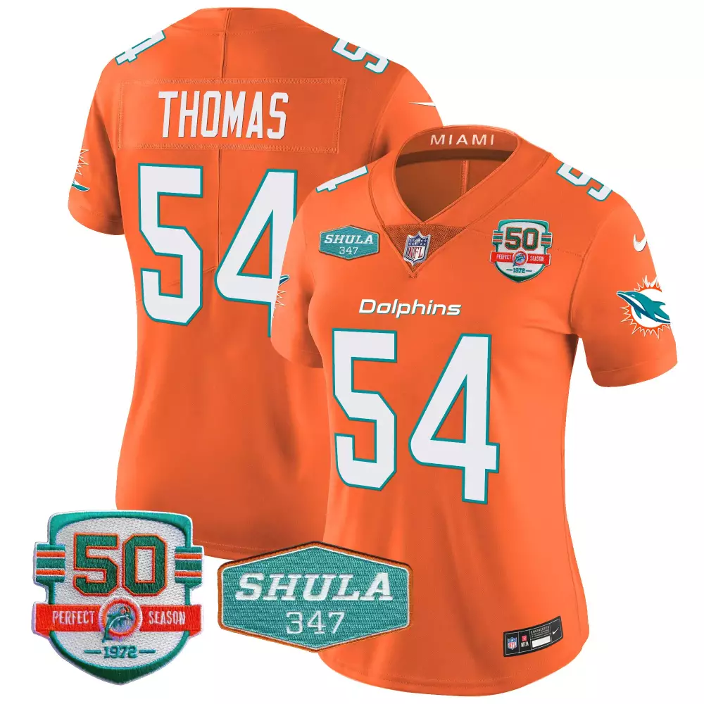 Zach Thomas Orange Women's Miami Dolphins Shula 347 Patch Vapor Jersey | All Stitched | Game Day Outfit for Women & Youth