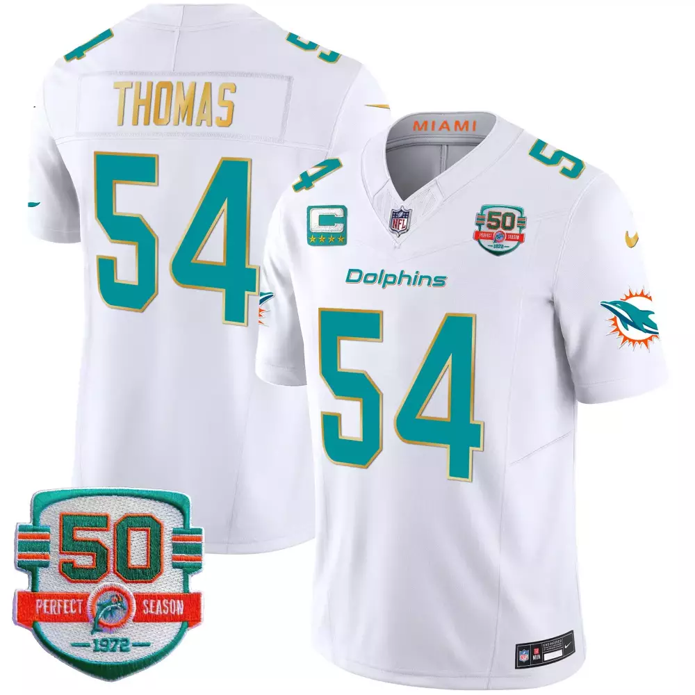Zach Thomas White Men's Miami Dolphins Gold Trim Vapor Limited Jersey | All Stitched | Limited Edition Fan Gear for Men