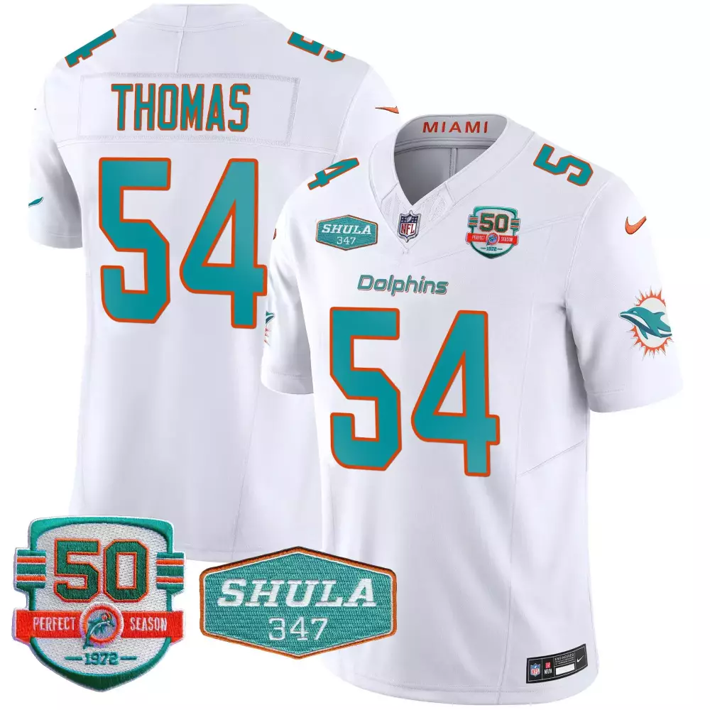 Zach Thomas White Men's Miami Dolphins Shula 347 Patch Vapor Jersey | All Stitched | Game Day Outfit for Men