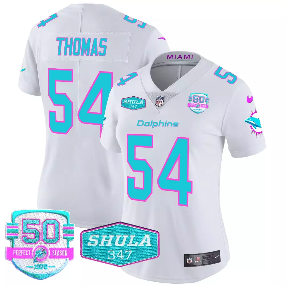 Zach Thomas Miami Dolphins Women's Miami Vice Vapor Jersey V2 | White Stitched Style | Limited Edition Fan Gear | For Women
