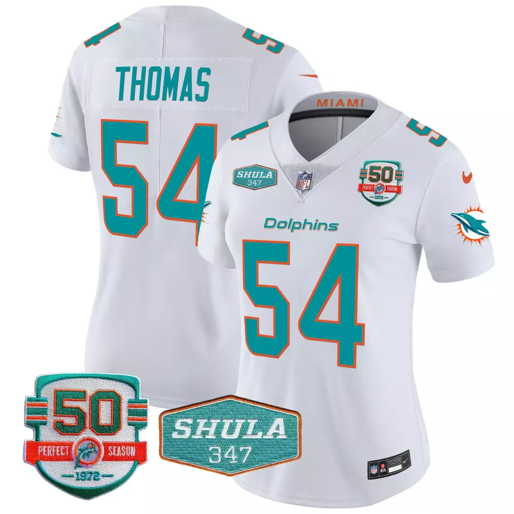 Zach Thomas Miami Dolphins Women's Shula 347 Patch Jersey | White Stitched Vapor Style | Limited Edition Fan Gear | For Women