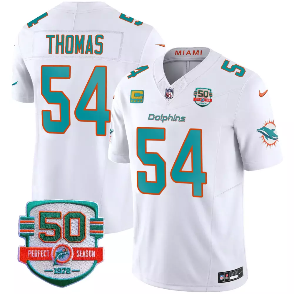 Zach Thomas Miami Dolphins Youth 50th Season Jersey | White Stitched Vapor Style | Limited Edition Fan Gear | For Youth