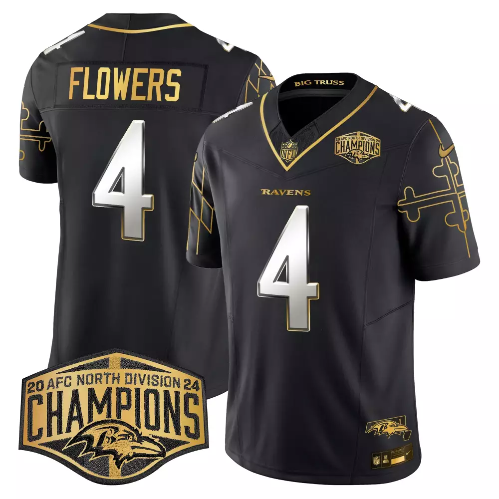 Zay Flowers Baltimore Ravens 2024 Maryland Flag Map Jersey | Black Gold Vapor Limited Edition | Fan Gear for Men, Women & Youth