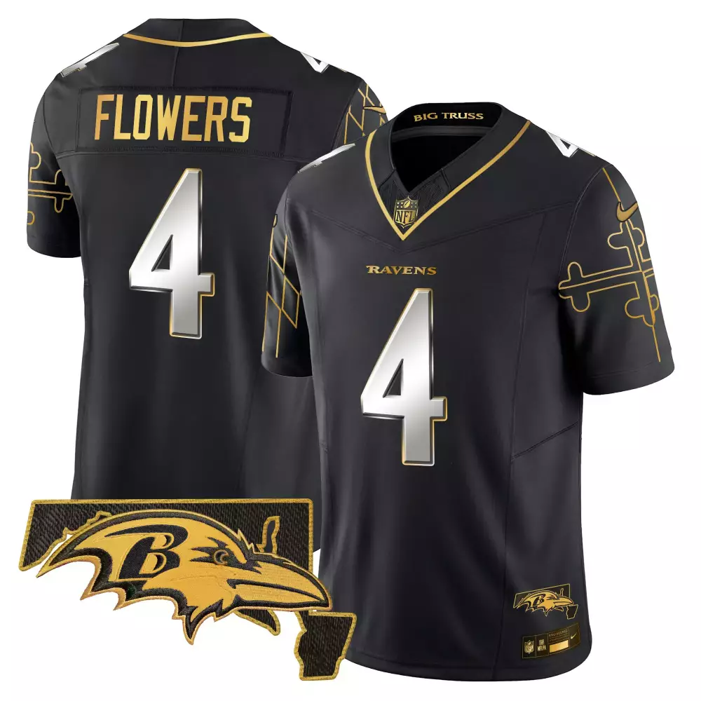 Zay Flowers Baltimore Ravens Maryland Flag Map Jersey | Black Gold Vapor Limited Edition | For Men, Women & Youth