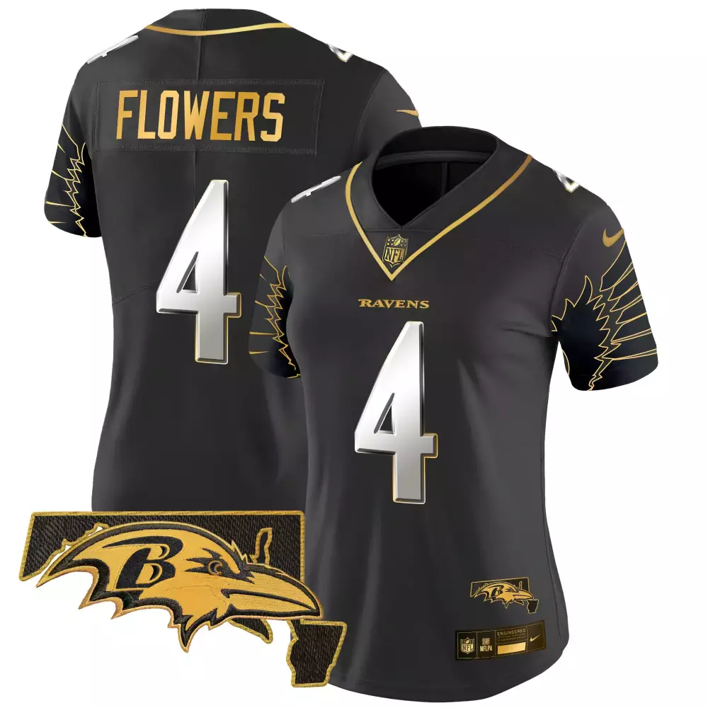Zay Flowers Baltimore Ravens Maryland Patch Gold Vapor Limited Jersey V2 | Black Stitched Fan Gear | For Men, Women & Youth