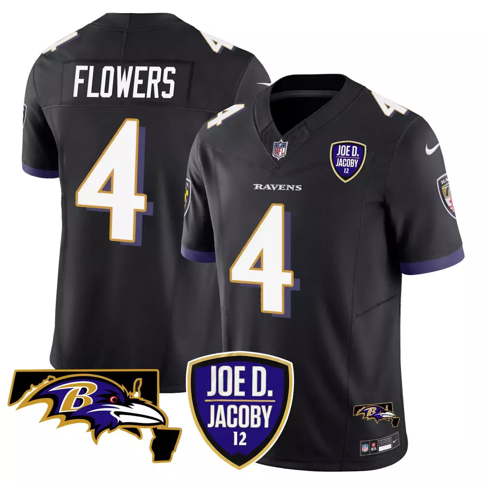 Zay Flowers Baltimore Ravens Joe D Jacoby Patch Vapor Limited Jersey | Black Stitched Fan Gear | For Men, Women & Youth