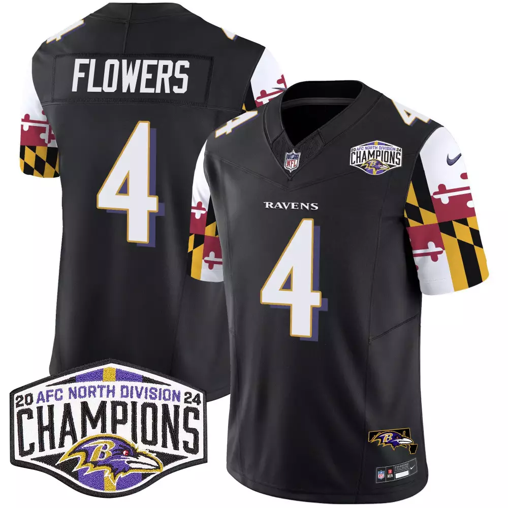 Zay Flowers Baltimore Ravens Maryland Flag 2024 AFC North Division Champions Vapor Limited Jersey | Black Stitched | For Men, Women & Youth
