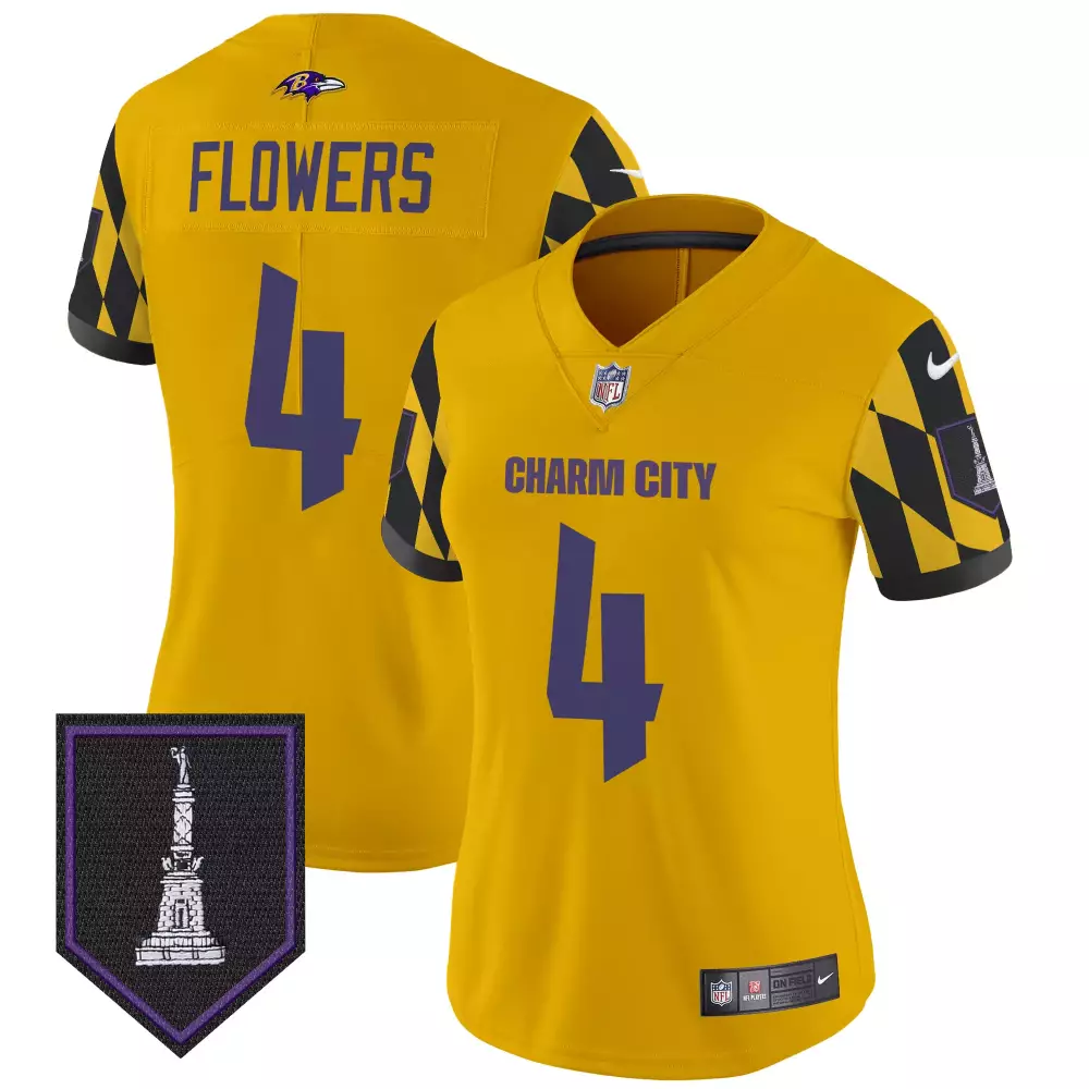 Zay Flowers Baltimore Ravens Gold Women's City Edition Jersey | Stitched Vapor Limited | Fan Gear for Women & Youth