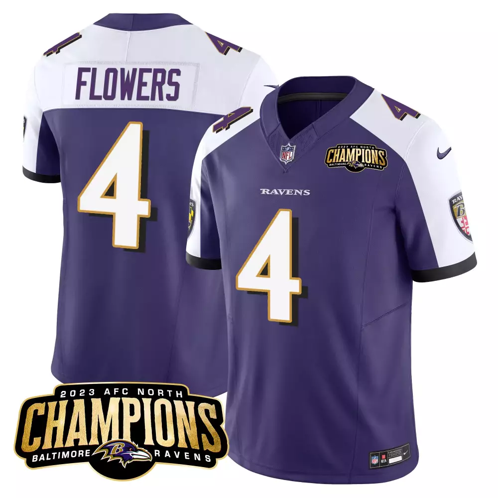 Zay Flowers Baltimore Ravens 2023 AFC North Champions Jersey | Limited Edition Patch Purple Alternate | For Men, Women & Youth