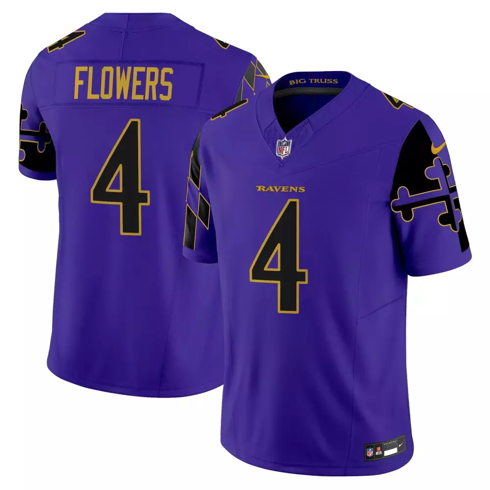 Zay Flowers Baltimore Ravens Purple Limited Men's Maryland Flag Jersey | Stitched Design | Fan Gear for Men & Youth