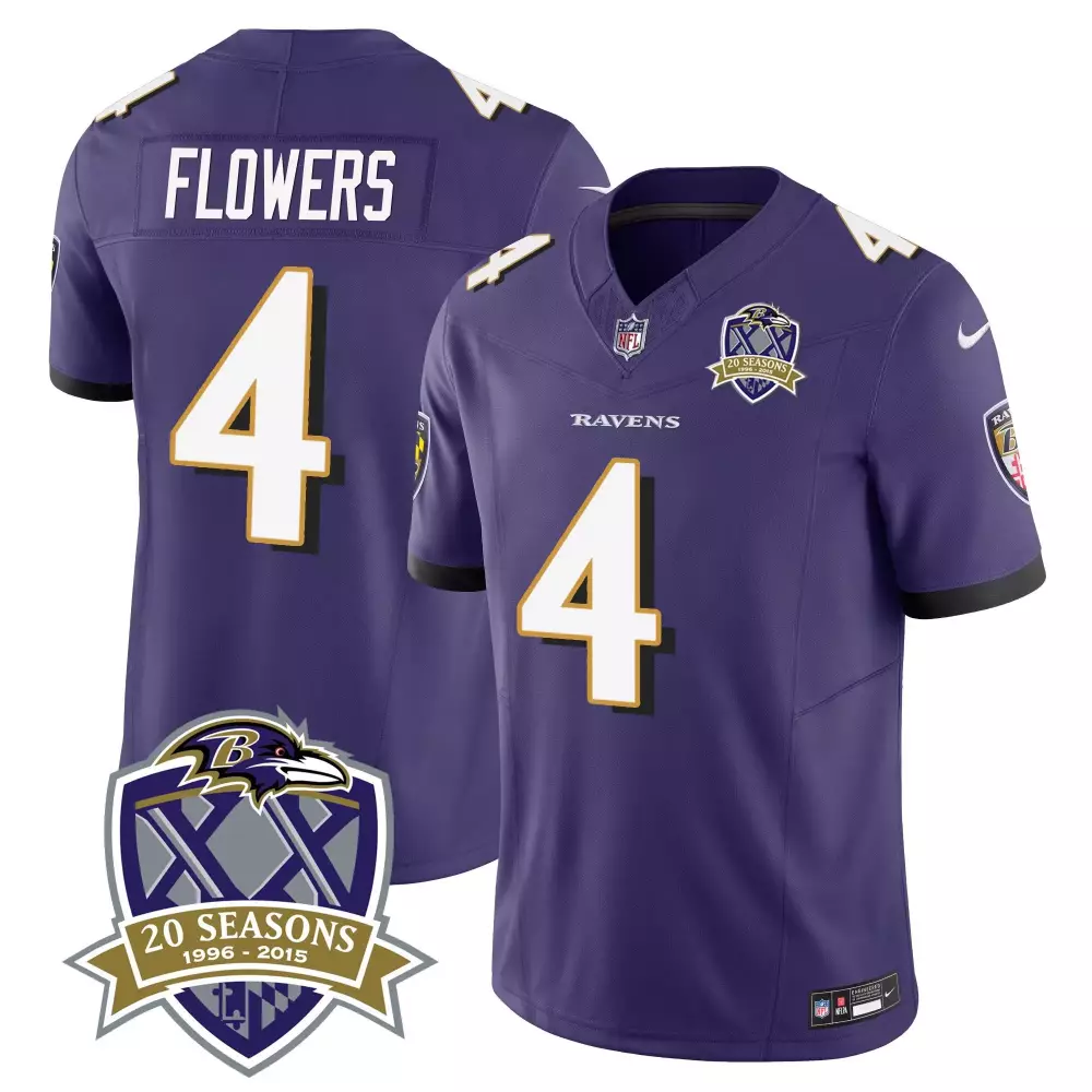 Zay Flowers Baltimore Ravens 20th Season Patch Vapor Limited Jersey | Stitched Edition | Fan Gear | For Men, Women & Youth