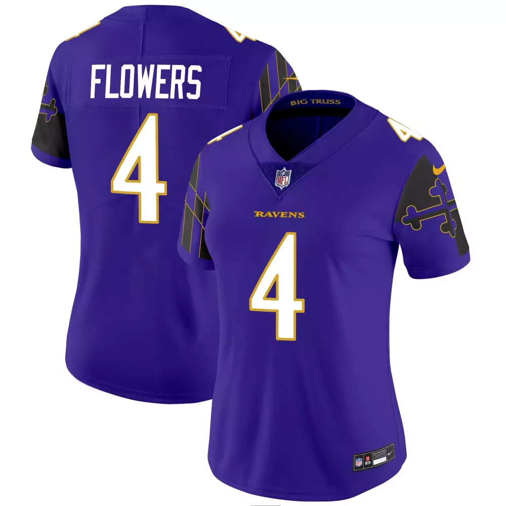 Zay Flowers Baltimore Ravens Women's Maryland Flag Vapor Limited Jersey | Stitched Edition | Fan Gear | For Women, Men & Youth