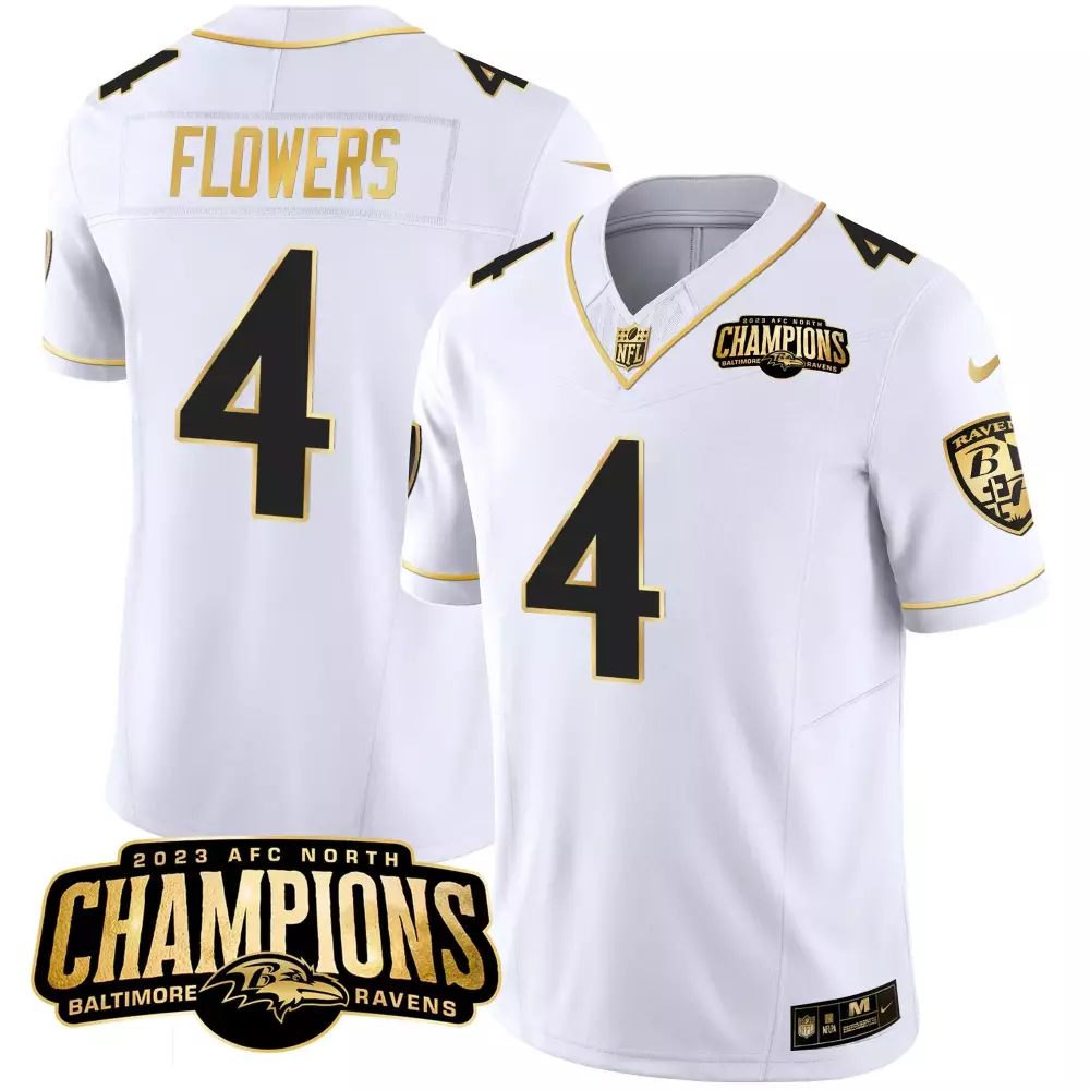 Zay Flowers Men's Baltimore Ravens 2023 AFC North Champions Jersey | Stitched Gold | Fan Gear for Men, Women & Youth