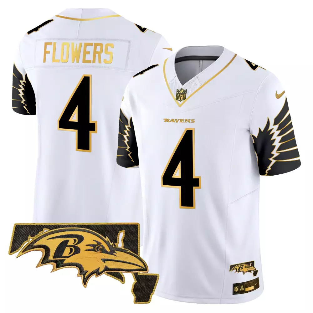 Zay Flowers Men's Baltimore Ravens Maryland Patch Jersey | Stitched Gold Vapor Limited V2 | Fan Gear for Men, Women & Youth