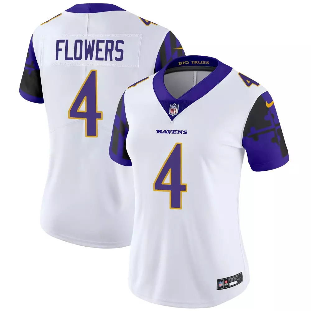Zay Flowers Baltimore Ravens White Women's Limited Edition Jersey | Stitched Maryland Flag | Fan Gear for Men, Women & Youth