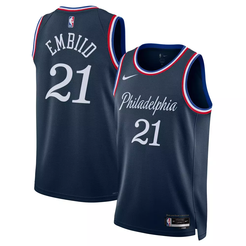 joel embiid philadelphia 76ers nike unisex 2025 26 swingman jersey navy city edition