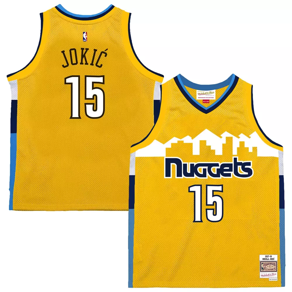nikola jokic denver nuggets mitchell ness 2017 18 swingman jersey yellow