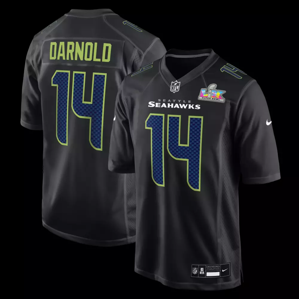sam darnold seattle seahawks nike super bowl lx patch carbon fashion game jersey black