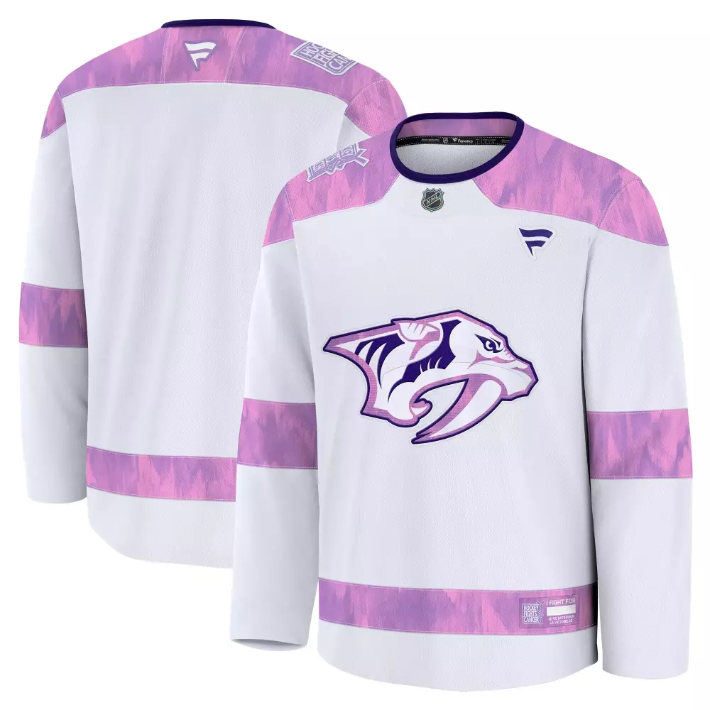 Custom Nashville Predators  Pride Night Fight For the Cause Fanatics 2024 Hockey Fights Cancer Practice Jersey – White